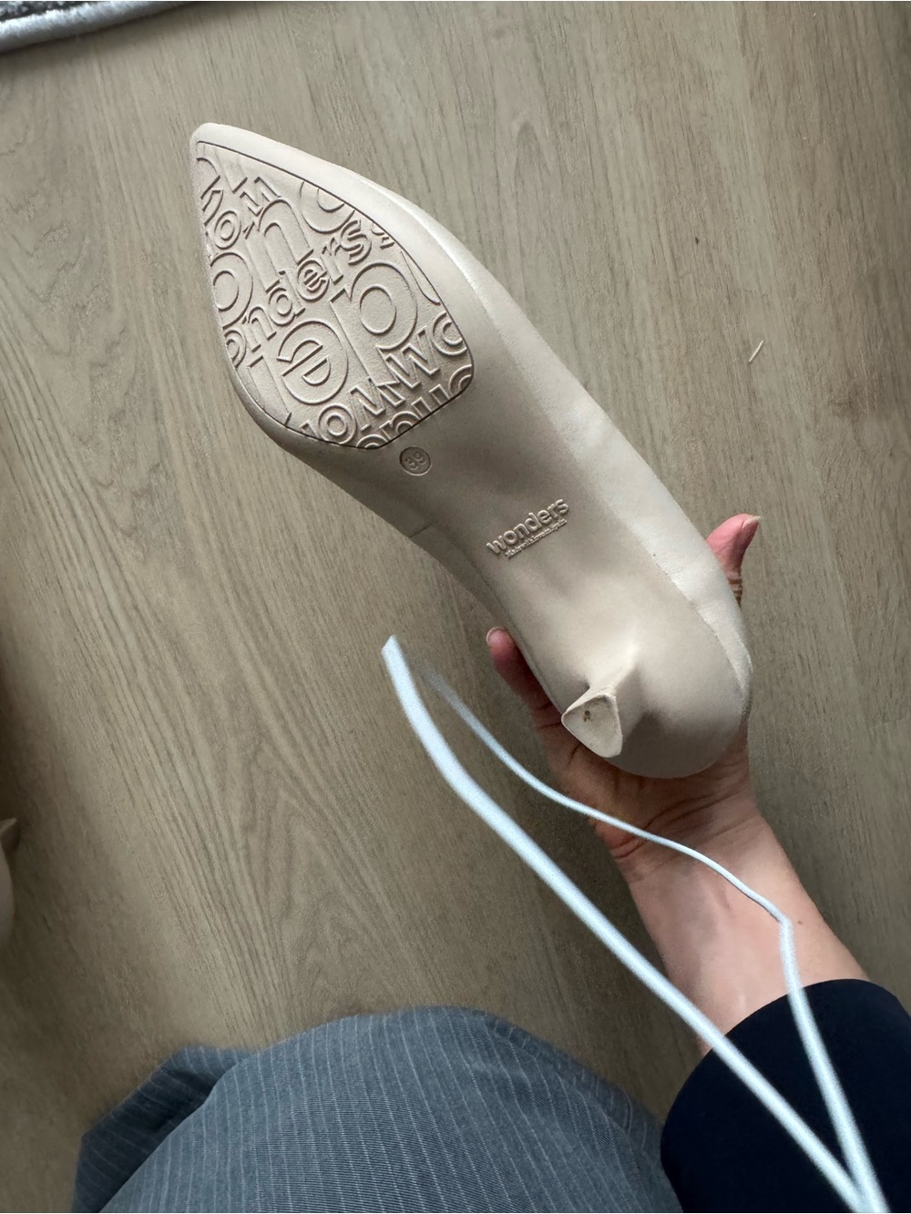 Women's Beige Pointed-Toe Low Kitten Heels - Picture 4 of 8